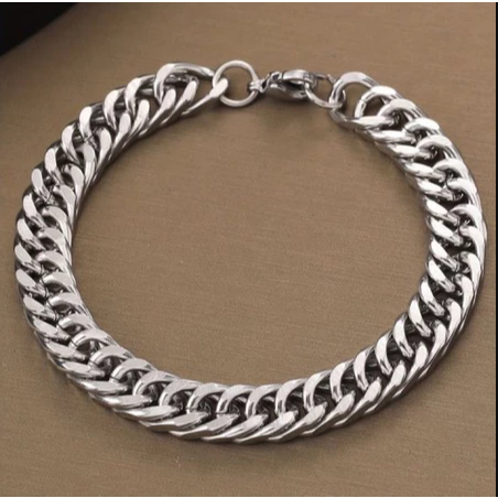 Gelang Rantai 12mm Silver Capit Udang / Gelang Rantai Cuban Lebar Besar Tebal Stainless Steel / Gela