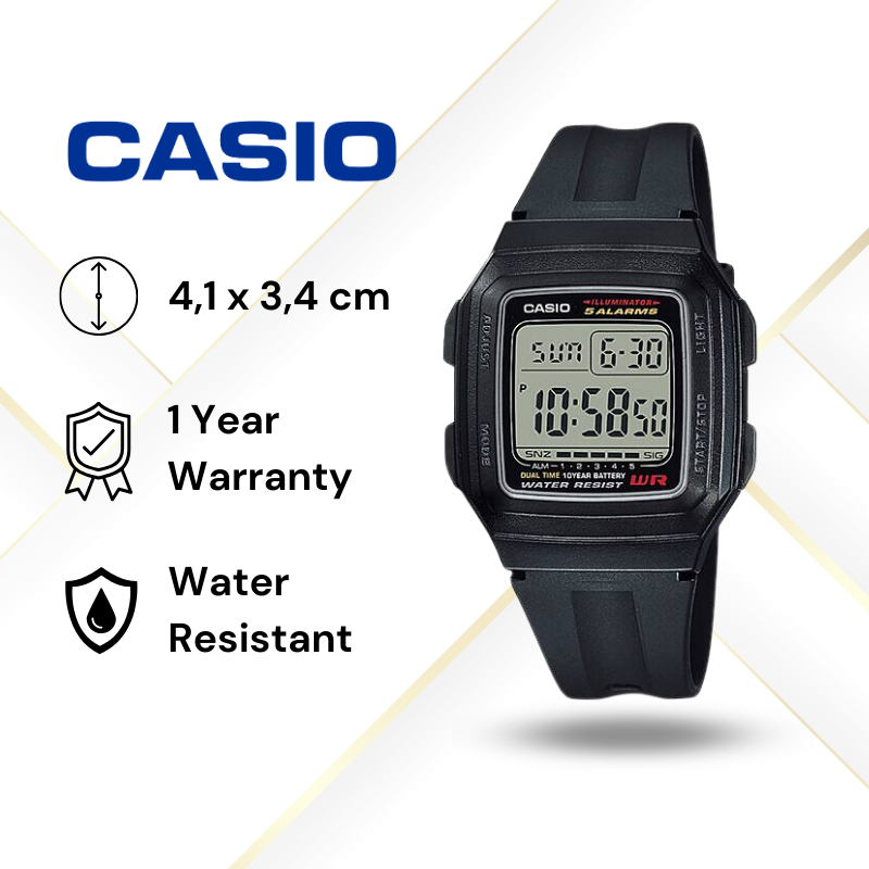 JAM TANGAN WANITA CASIO F-201WA-1A ORIGINAL - F201WA HITAM JAM TANGAN CASIO ORIGINAL