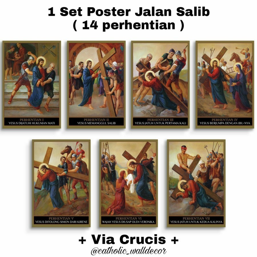 Paket Hiasan dinding Rohani Kristen Katolik Jalan Salib 14 pcs 40X50 BOX