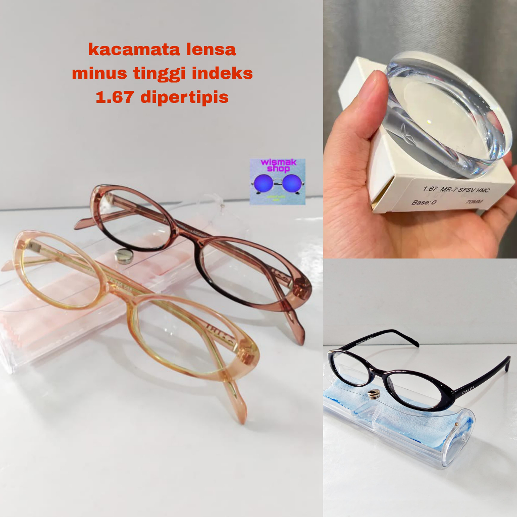 Kacamata lensa ukuran minus tinggi dipertipis indeks 1.67 frame full frame kecil