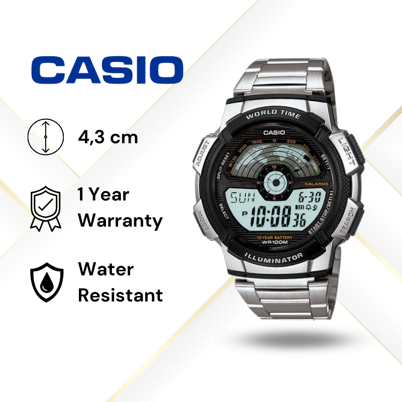 JAM TANGAN PRIA CASIO AE-1100WD-1A ORIGINAL - AE1100WD SILVER JAM TANGAN ORIGINAL