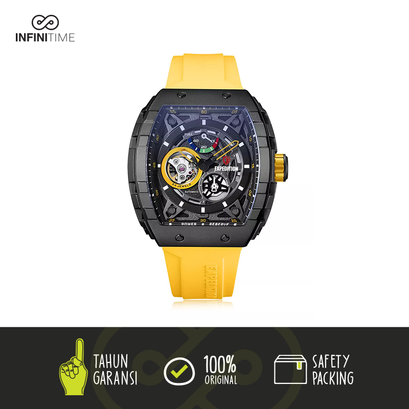 Jam Tangan Expedition E6782 E 6782 EXP 6782 Yellow Black Pria Rubber Automatic