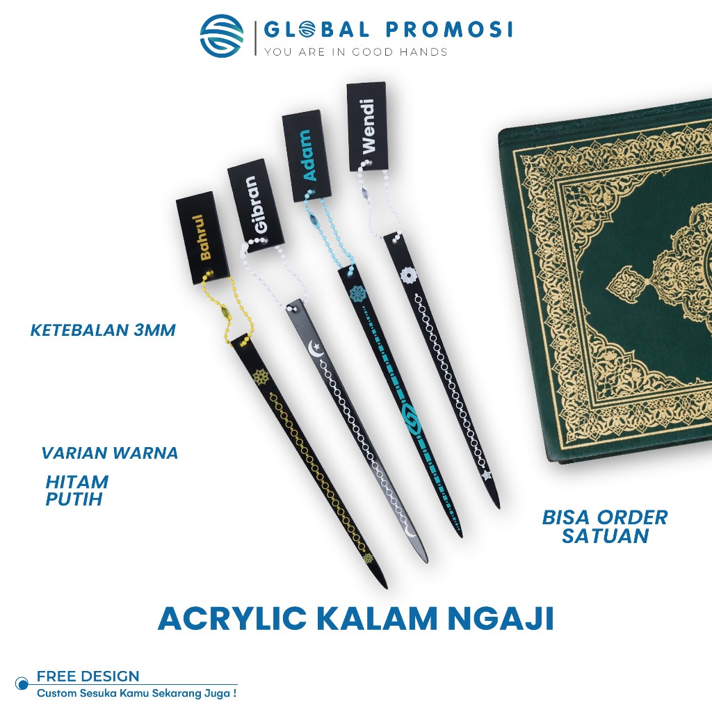 

Akrilik Kalam Ngaji Anak Custom Uv Print / Pembatas Buku Custom Nama Petunjuk Ngaji