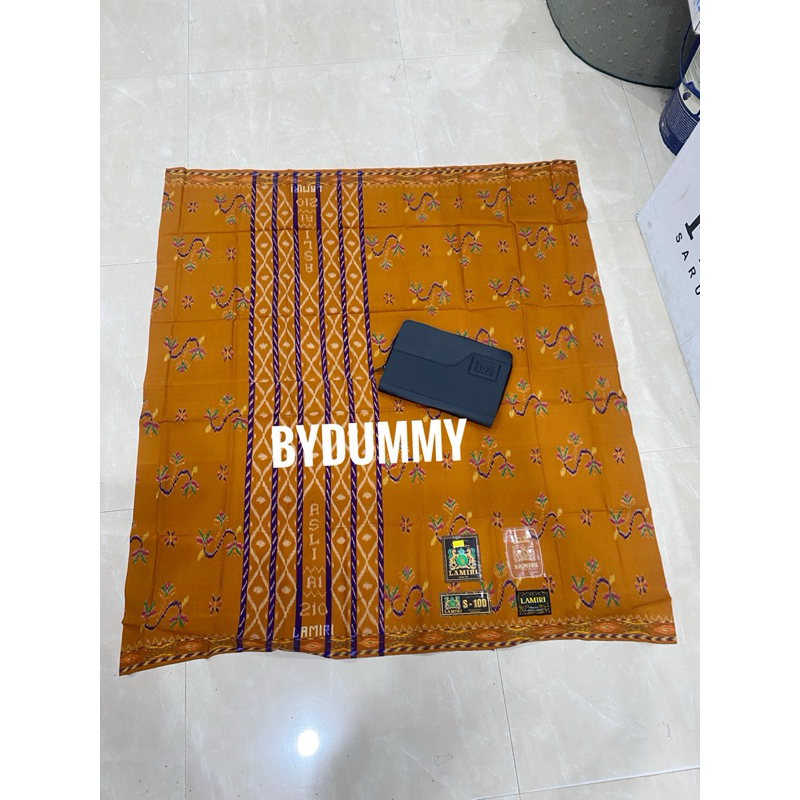 Sarung Lamiri Sutra Asli A1 sambung jahit tengah warna cokelat muda Lamiri S100 motif kembang