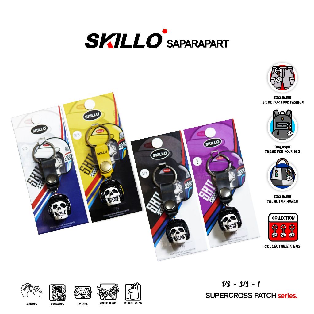 SKILLO - SUPERCROSS PATCH Series - Gantungan Kunci Miniatur Helm Keychain Handmade Helmet