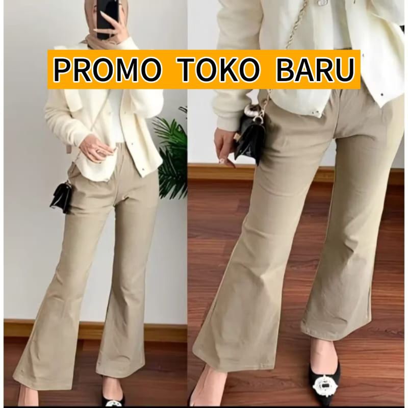 Celana Cutbray Basic Pants Twill Wanita Stretch