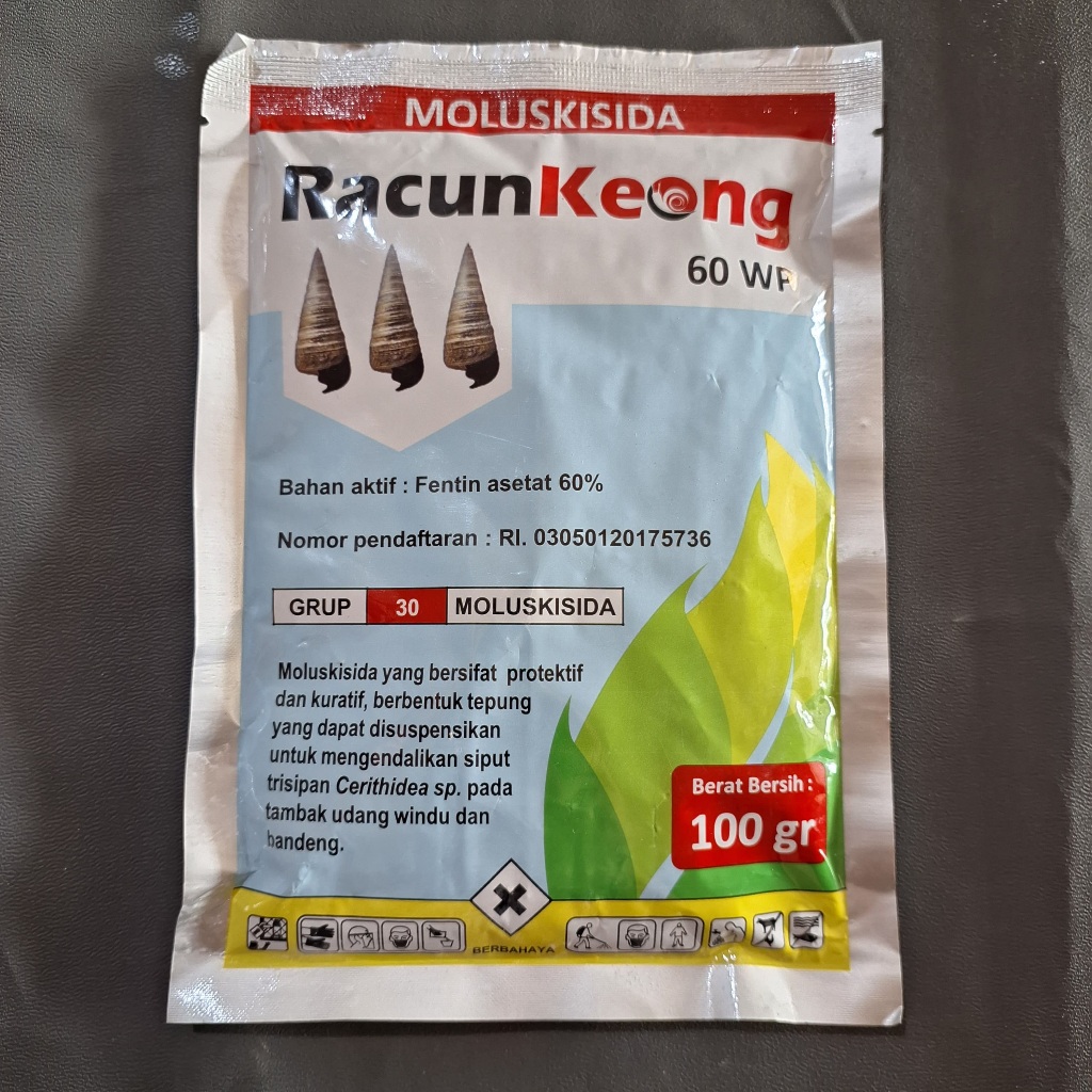 Racun Keong 60 WP 100 Gram - Moluskisida Mengendalikan Siput Pada Tambak Udang Windu dan Bandeng
