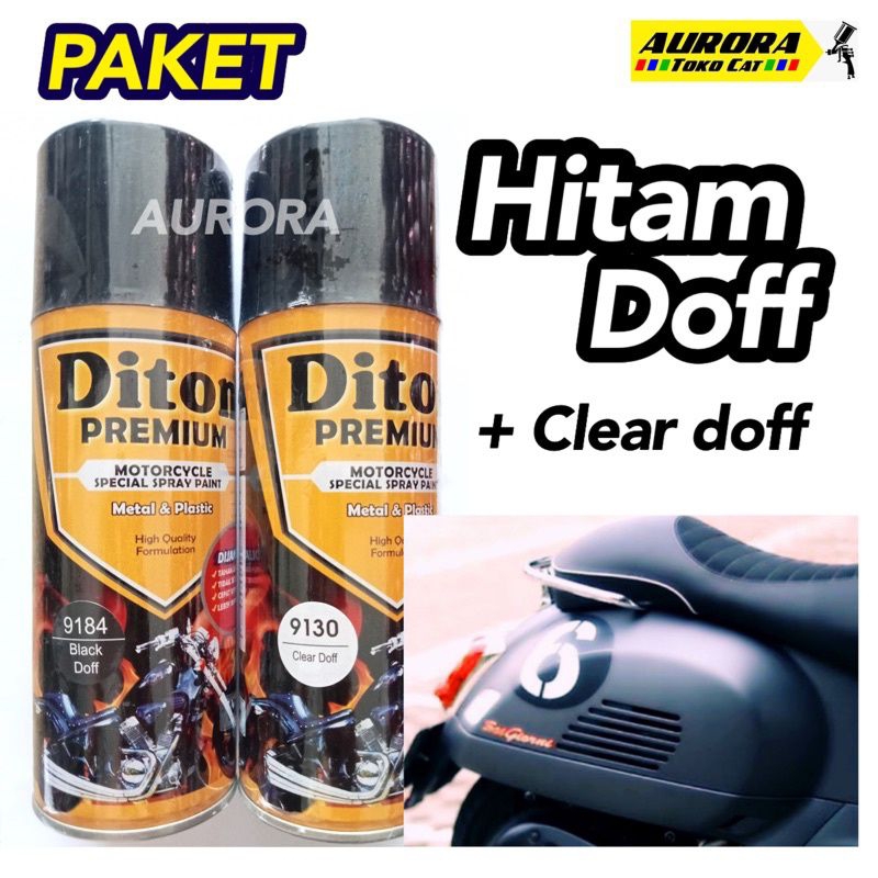 PAKET Diton Premium Black Doff 9184 Hitam Dof 400ml | Cat Semprot Sepeda Motor Mobil