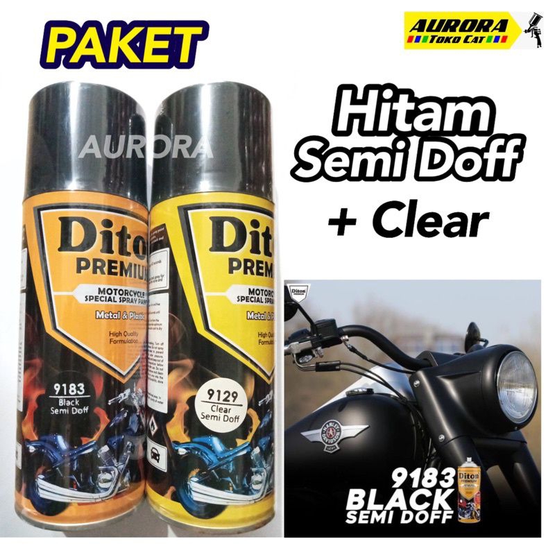 PAKET Diton Premium Black Semi Doff 9183 Hitam agak Dof 400ml | Cat Semprot Sepeda Motor Mobil