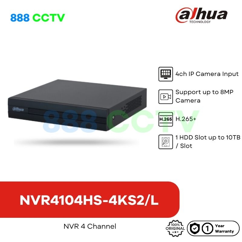 NVR 4ch Dahua NVR4104HS-4KS2/L Support ONVIF