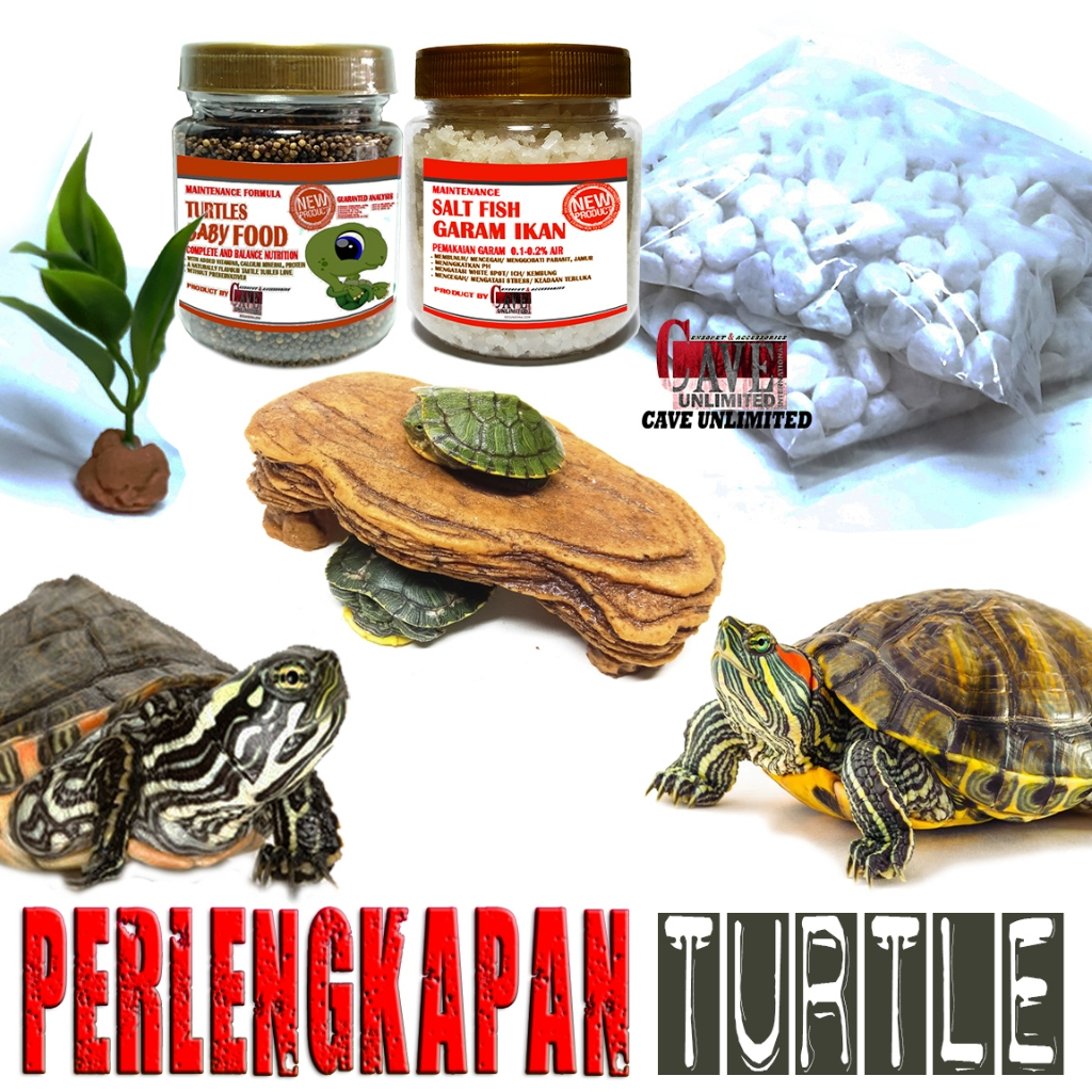 PAKET PERLENGKAPAN AKSESORIS KURA-KURA AIR KEBUTUHAN KANDANG + MAKANAN KURA KURA AIR TURTLE BRAZIL R