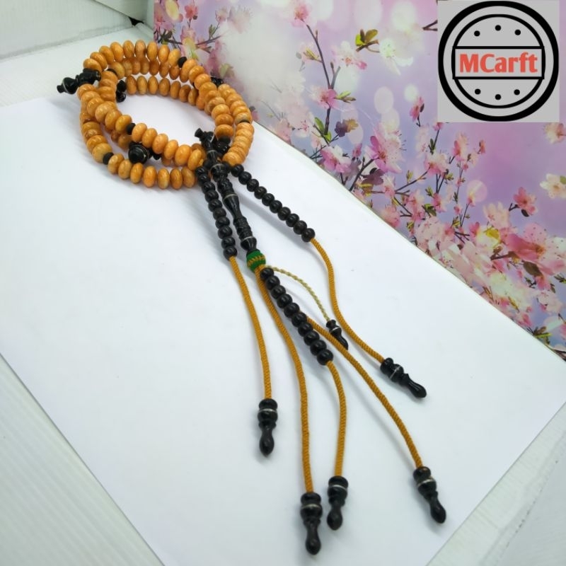 MAHEN CRAFT tasbih Tijani Marjan Oren kombinasi Yuser black full benang rajut C67