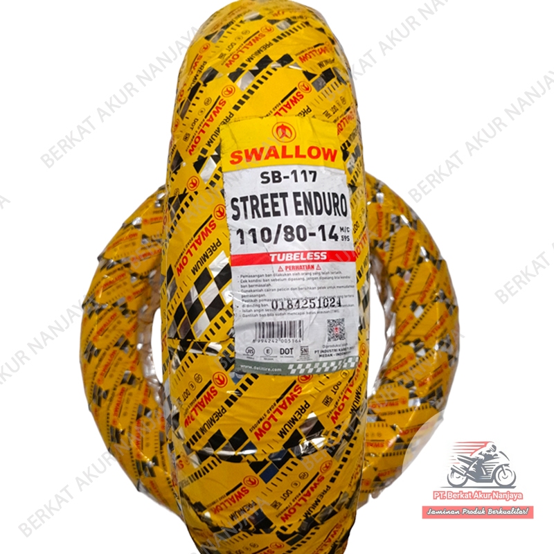 BAN MOTOR SWALLOW STREET ENDURO SB117 RING 14 110/80-14 TUBELESS BAN SEMI CROSS DUAL PURPOSE Free Pe
