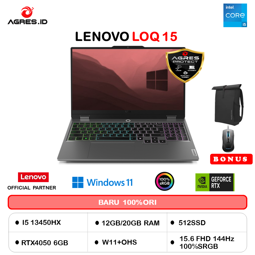 LENOVO LOQ 15 I5 13450HX RTX4050 6GB/ 12GB 20GB 512GB W11+OHS 15.6FHD 144HZ 100SRGB 4ZRGB 2Y+ADP