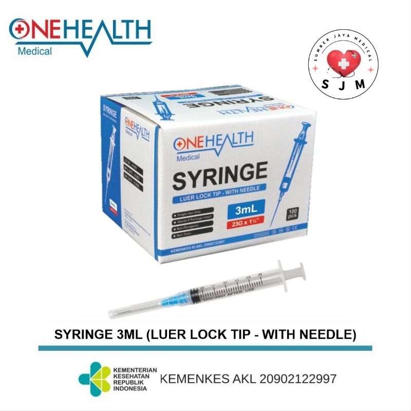 Onehealth Disposable Syringe (1CC/3CC/5CC/10CC) / Spuit Onehealth (Harga Per Box)