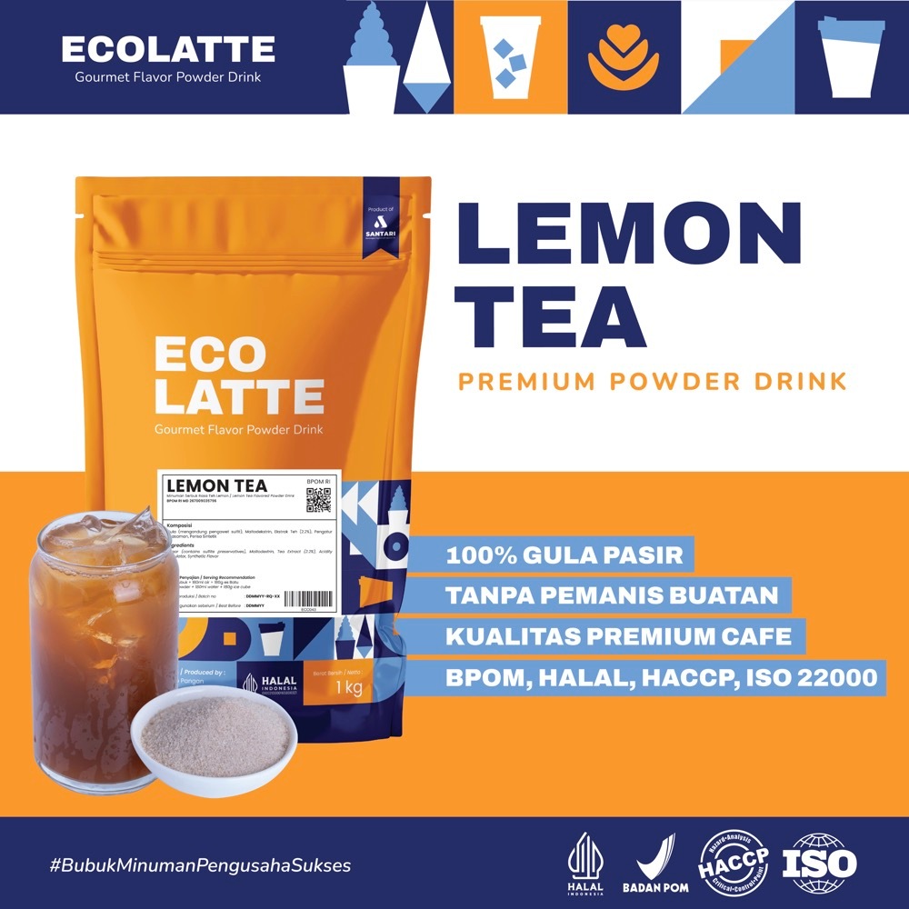 

LEMON TEA BUBUK MINUMAN ECOLATTE 1 KG PREMIUM POWDER DRINK Aneka Rasa Teh Lemon Kekinian