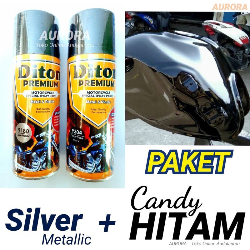 PAKET Diton Premium Candy Tone Black 9304 Candytone Hitam 400ml | Cat Semprot Sepeda Motor Mobil