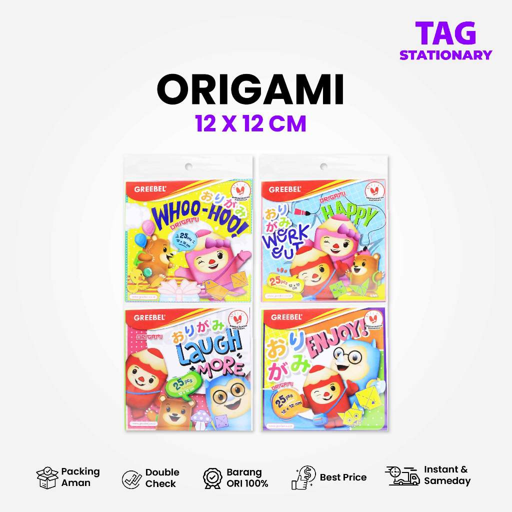 

GREEBEL Kertas Lipat Origami / 5 Warna - 25 Lembar 12 CM X 12 CM / Paper Craft / Timur Agung Grosir