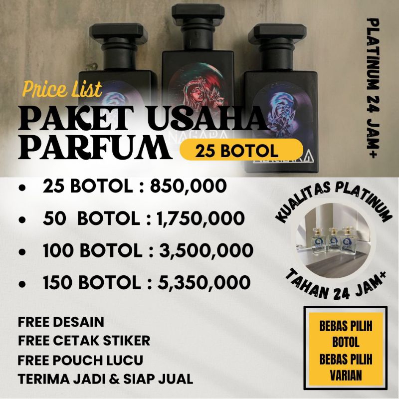 PAKET USAHA PARFUM PLATINUM +24 JAM KETAHANAN (FREE CUSTOM BRAND)