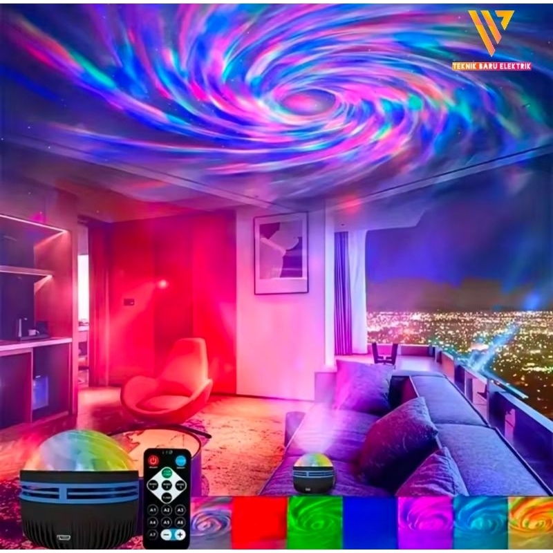 Lampu Proyektor Angin topan Pusatan Angin Sensor Suara Remote Lamou Hiasan Kamar Tidur Aesthetik
