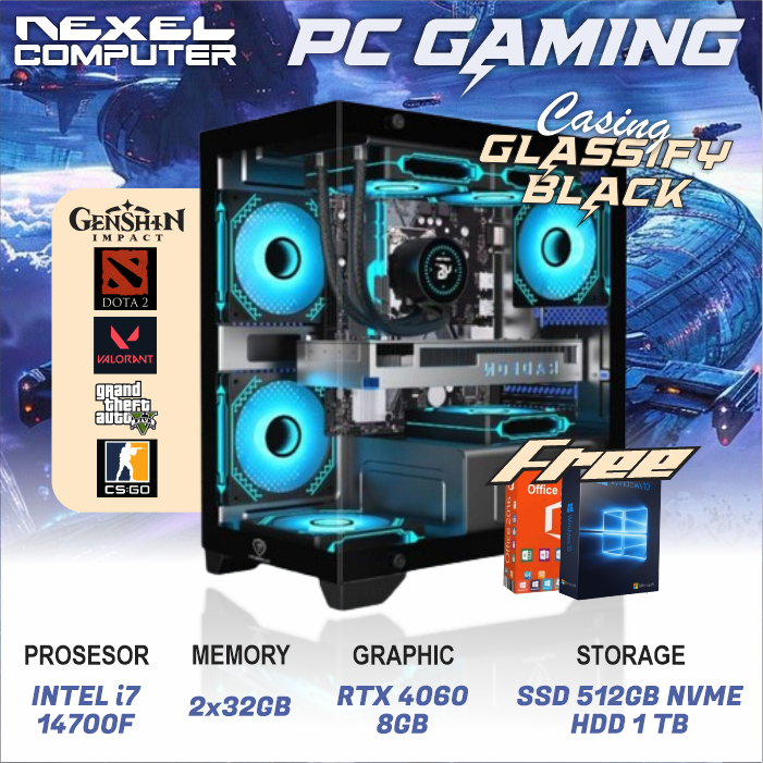 PC Gaming - Intel i7 14700F - RTX 4060 8GB - HDD 1TB HDD + SSD 512GB NVME - AIO