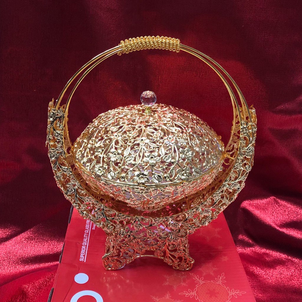 Tempat Buah Gold Besar 12124-1 / Keranjang Buah Sultan Emas / Keranjang Kue Emas Mewah / Bosara Sult