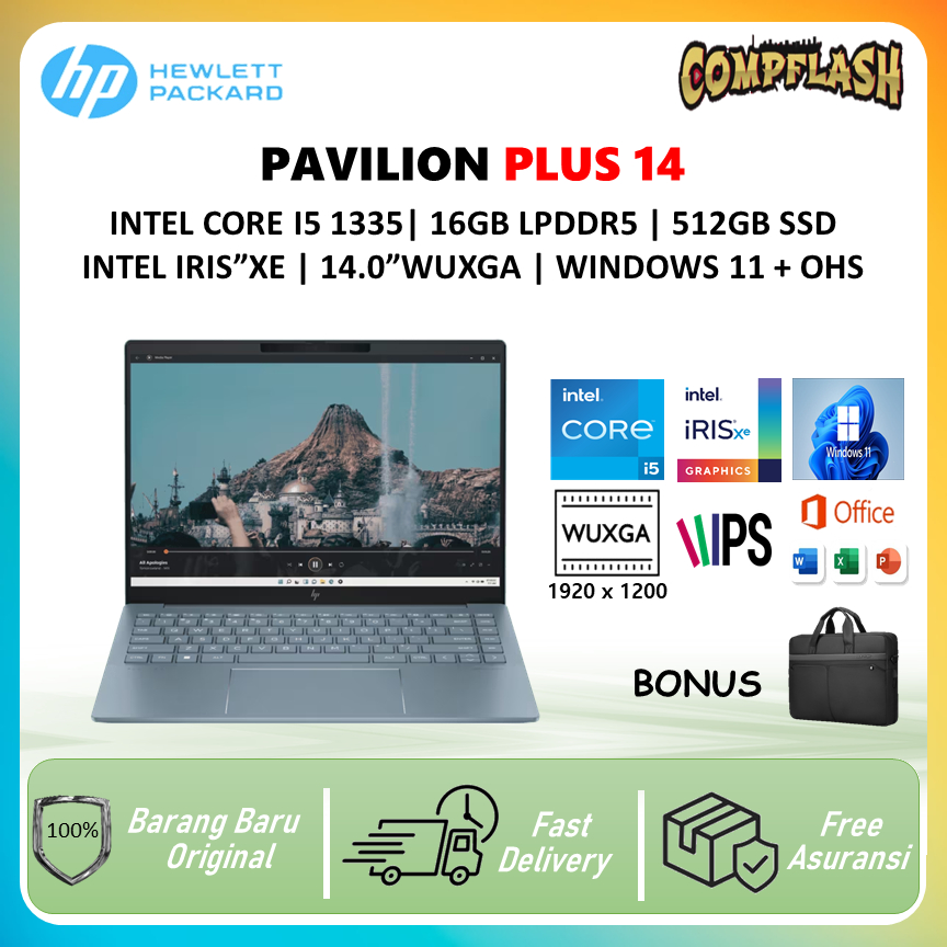 HP PAVILION PLUS 14 EW0020TU EW0021TU i5 1355 RAM 16GB 512GB SSD WINDOWS 11 OHS 14.0WUXGA IPS