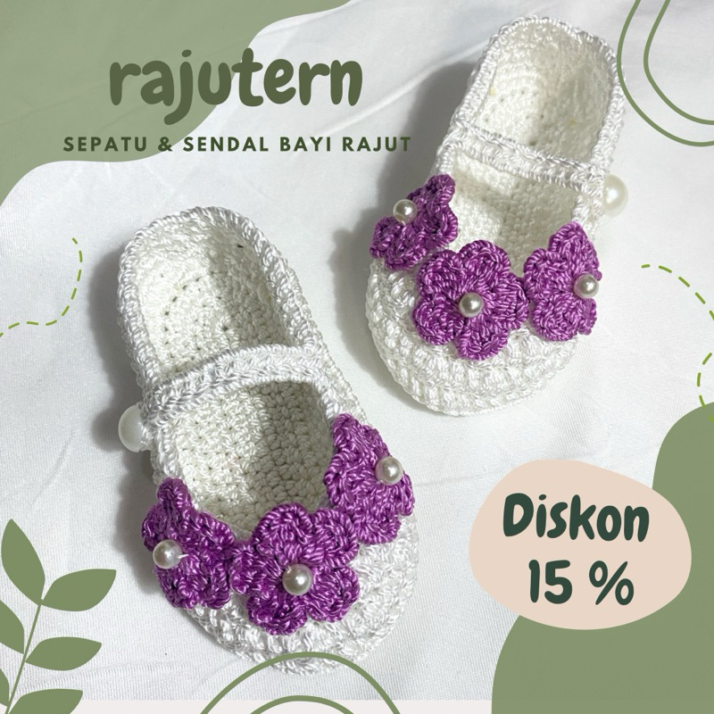 Sepatu Rajut Bayi Bunga Ungu