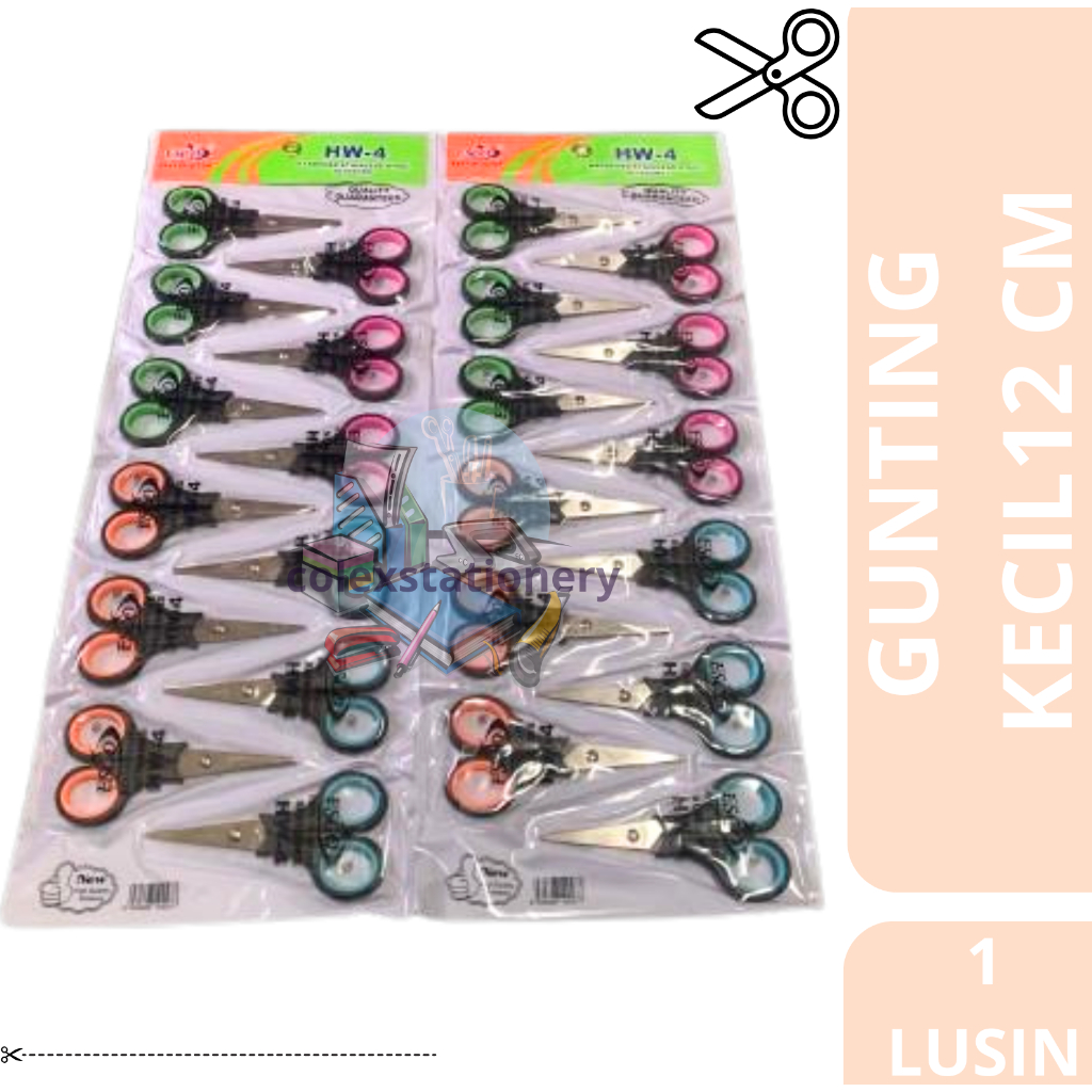 

[1 RENTENG] Gunting Kertas Tajam Warna Warni Murah Stainless Steel Ukuran Kecil 12cm Isi 12 Pcs Esco HW-4