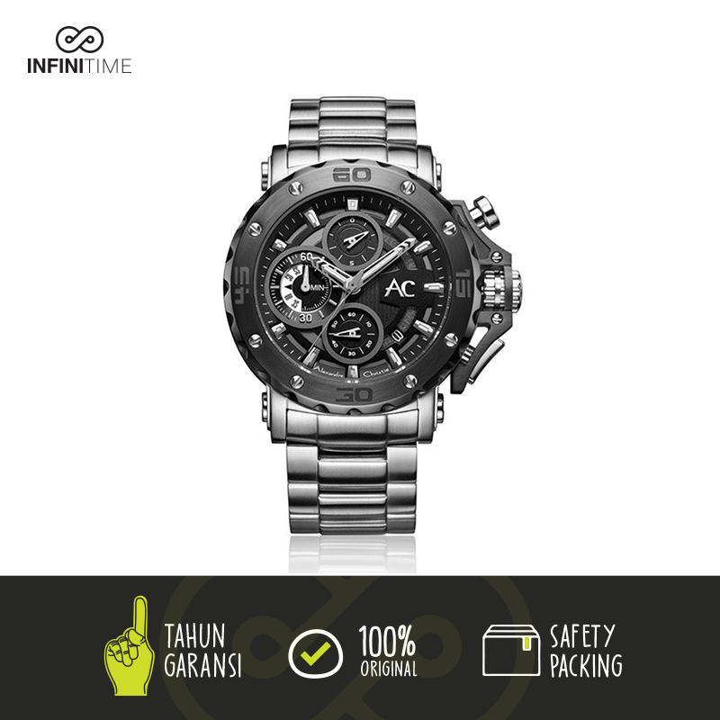 Jam Tangan Alexandre Christie AC 9205 Silver Black Pria