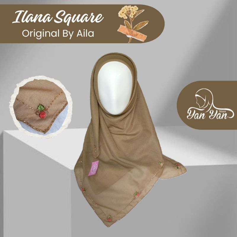 Ilana Square By Aila Hijab Segiempat Paris Cotton Premium Yang Dipermanis Sulam Payet & Kristal Meng