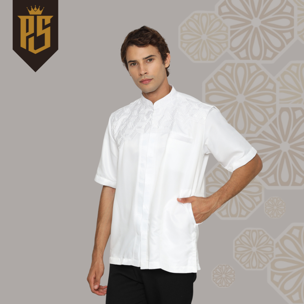 President And Son Baju Koko Pria Dewasa Muslim Putih Premium Lengan Pendek Seville