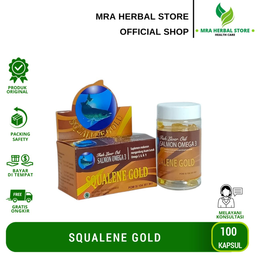 Squalene Gold 100 Kapsul | Salmon Fish Liver Oil Omega 3 | Squalen Minyak Ikan Salmon Original