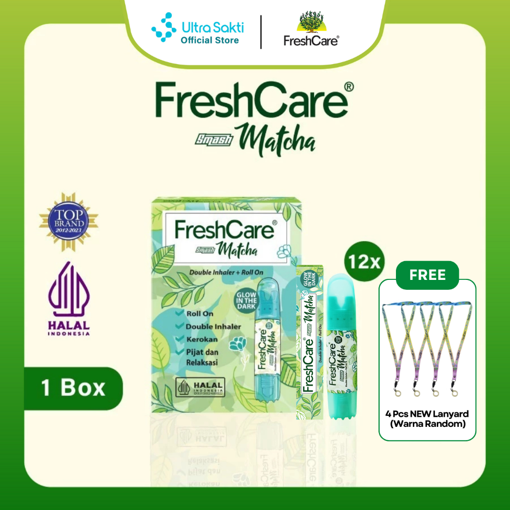FreshCare Smash Matcha 12 PCS - Double Inhaler + Kerokan + Roll On + Pijat dan Relaksasi