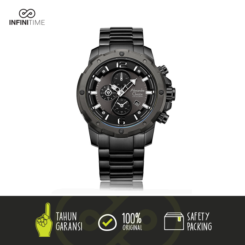 Jam Tangan Alexandre Christie AC 6410 Full Black Dial Putih Pria