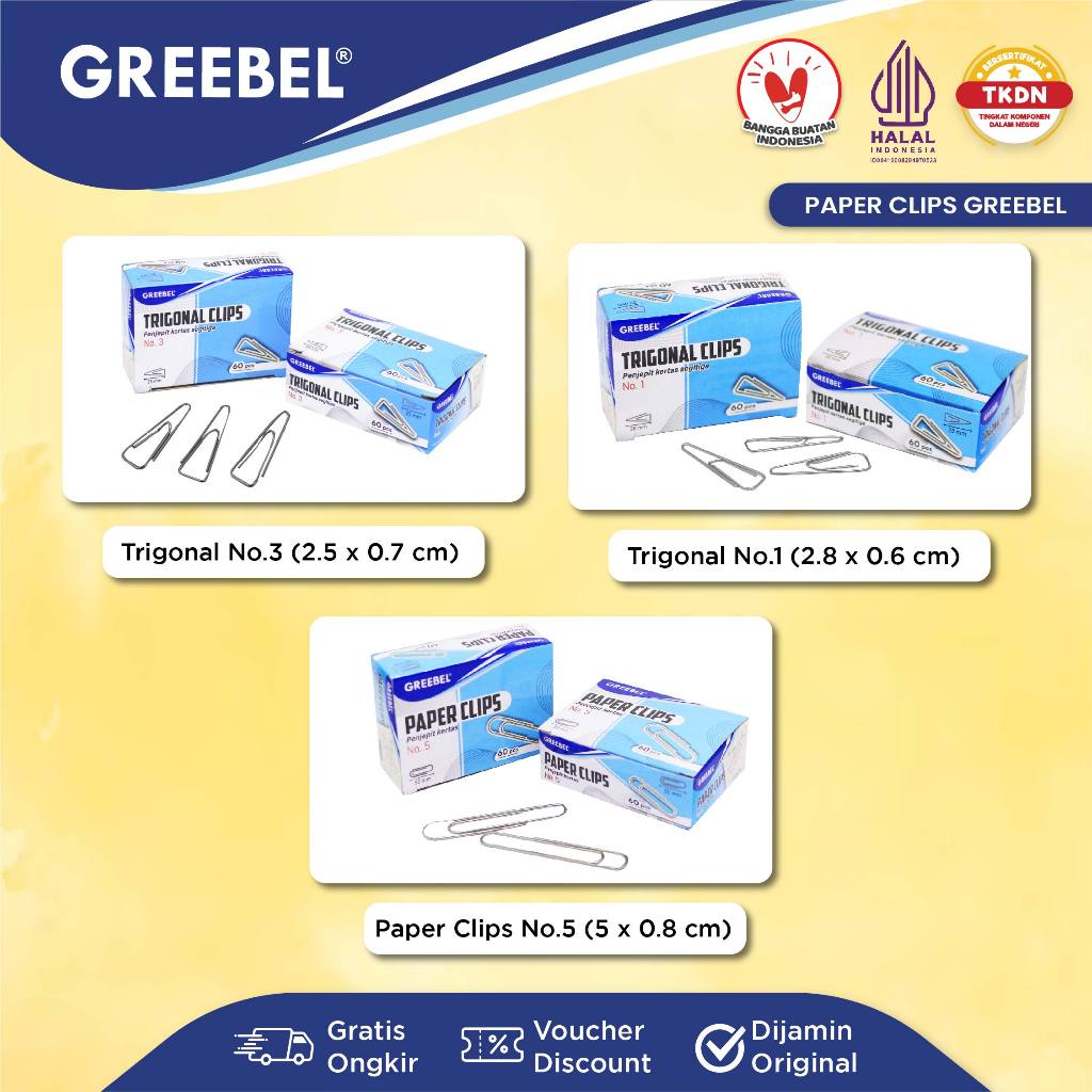 

GREEBEL Klip Kertas Paper Clip & Trigonal Clips / Jepitan Kertas Kecil / Klip Kertas Segitiga / Metal Clip / Document Hold
