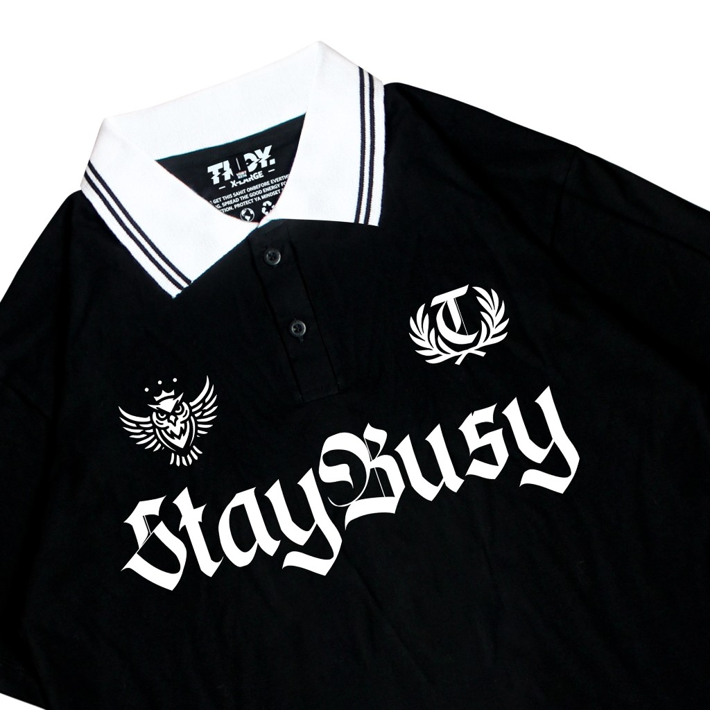 Troy Company Cotton Rugby Polo Shirt Black Laurel Wreath - Kaos Polo Hitam PR 3007