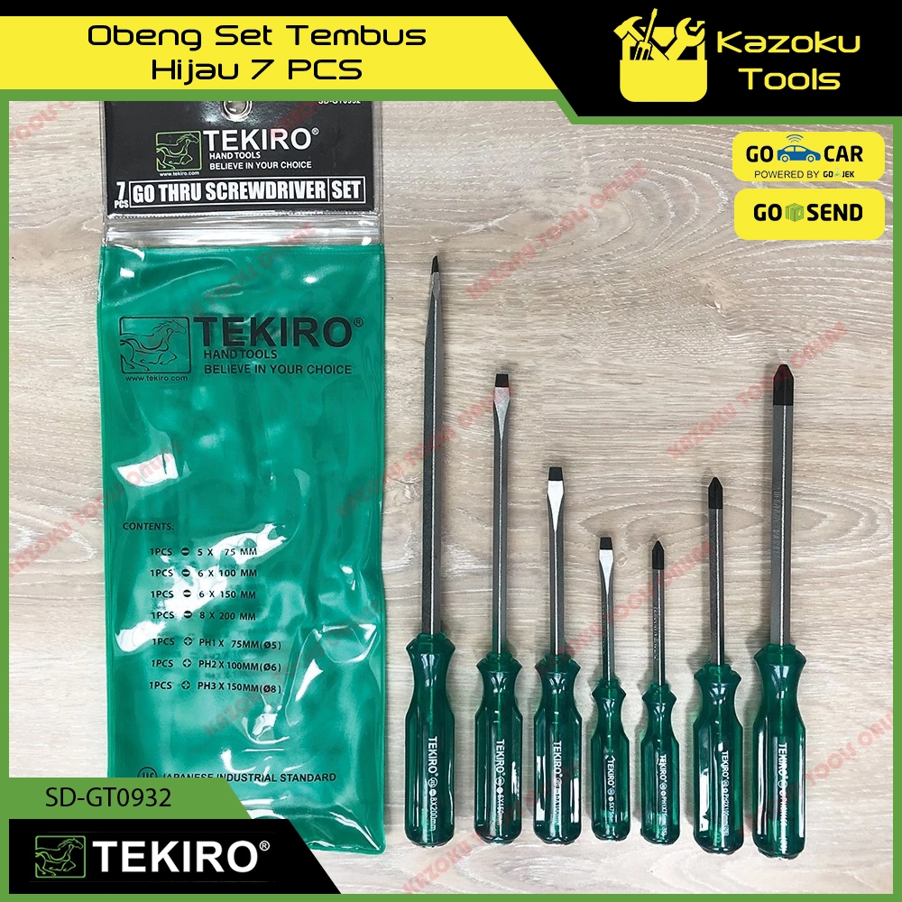 Obeng Tembus Hijau Set Isi 7 Pcs | SD-GT0932 - TEKIRO