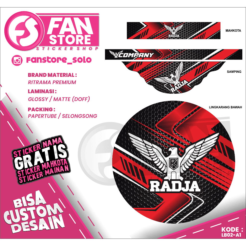 STIKER TEBOK SANGKAR LOVE BIRD MOTIF RADJA GARIS WARNA MERAH HITAM-KODE LB02-A1