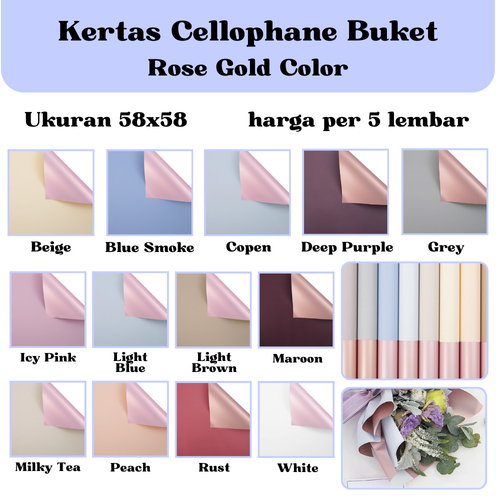 

[5 LEMBAR] Kertas Cellophane Buket Bunga [Rose Gold Color] Flower Wrapping Paper Celophane / Chellophane Murah untuk Snack Uang