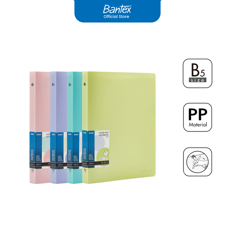 

Bantex Loose-Leaf Notebook B5 Buku Catatan Binder 8 Ring Cover Bahan PP Warna Pastel LLB510