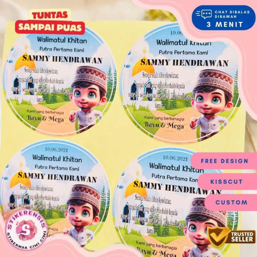 

7-11 Stiker Syukuran Khitanan - Free Request Foto Anak sticker bulat sunatan bahan chromo