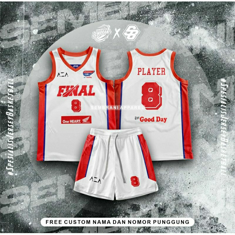 JERSEY BASKET DBL FINAL 2024 WHITE (FREE CUSTOM NAMA DAN NOMOR)