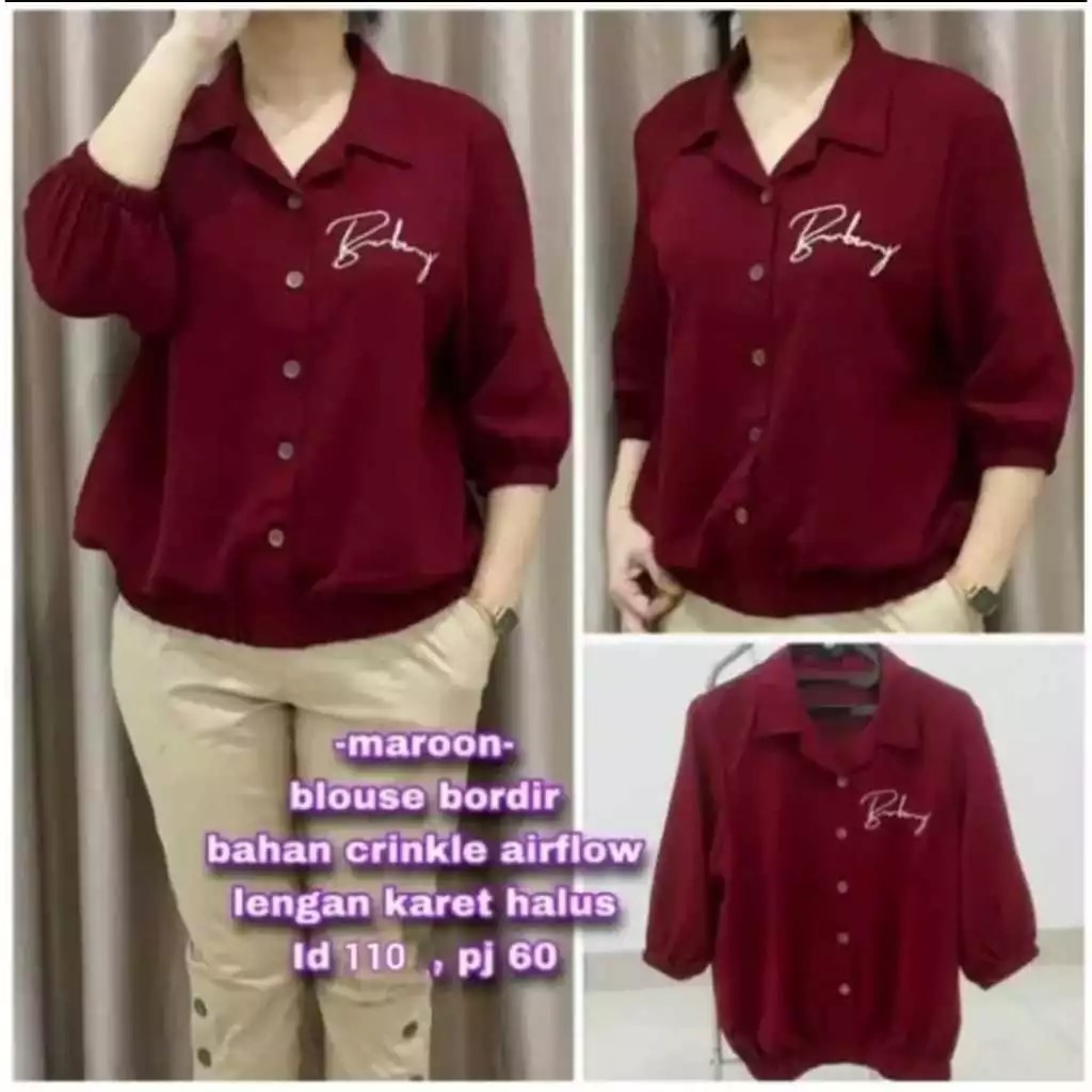 Atasan Kemeja Polos Tifany Kemeja Bordir Wanita Korean Style Blouse Bordil Kerut Bawah Crinkle Airfl