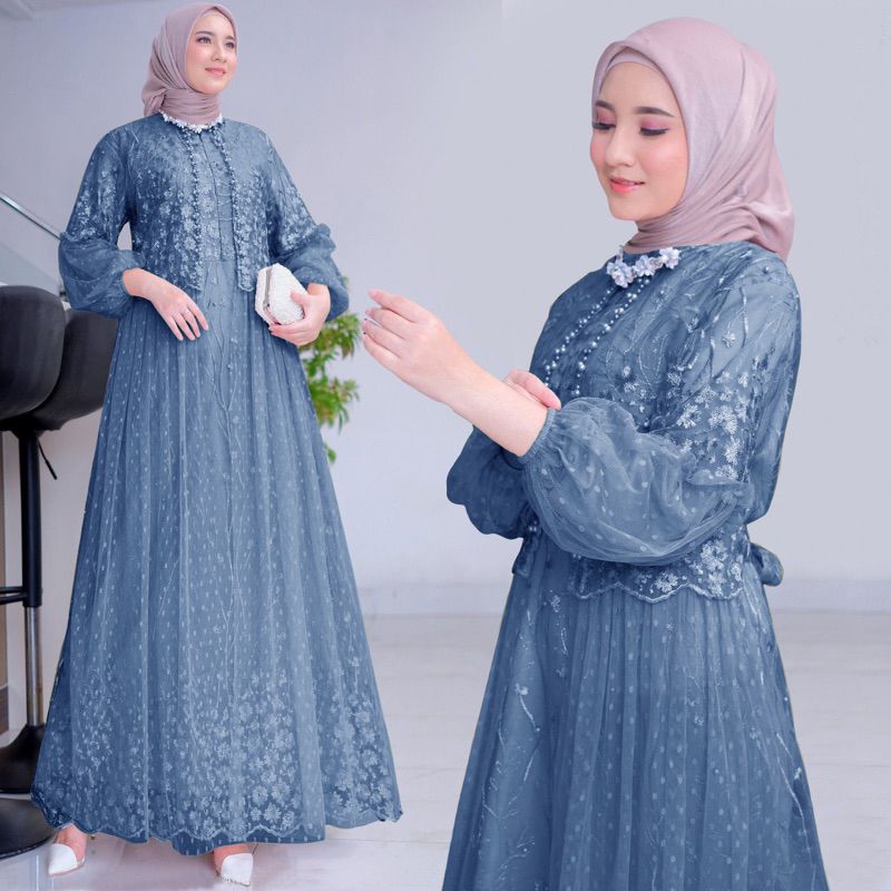 gamis brukat tile. gamis tile mewah. gamis lebaran terbaru 2025. gamis brukat kondangan.