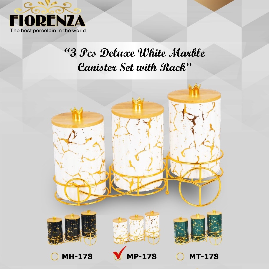 Toples Kue Makanan Keramik Set Dengan Rak Motif Marble Fiorenza 178
