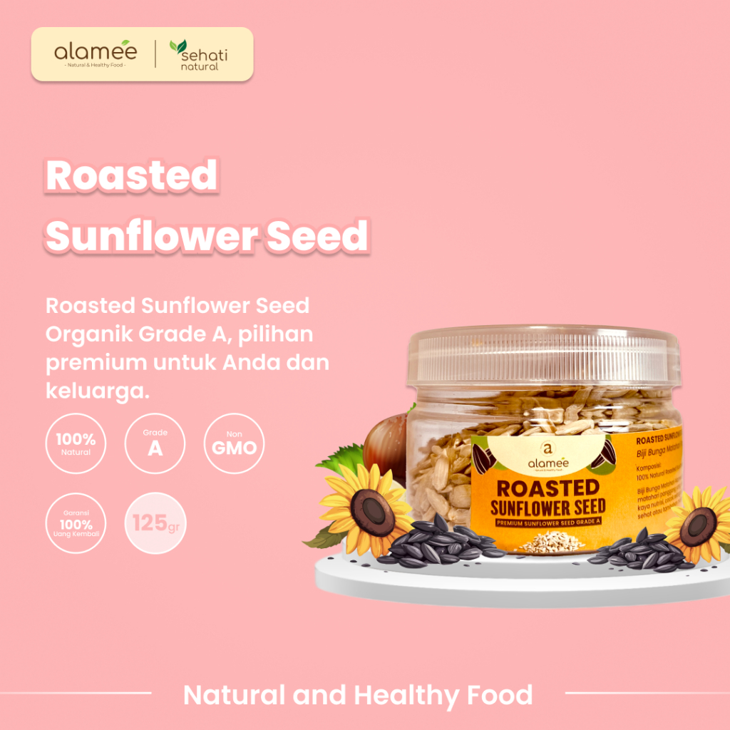 

ALAMEE Roasted Sunflower Seed Biji Bunga Matahari Kupas Oven Biji Kuaci Panggang PREMIUM 125gr