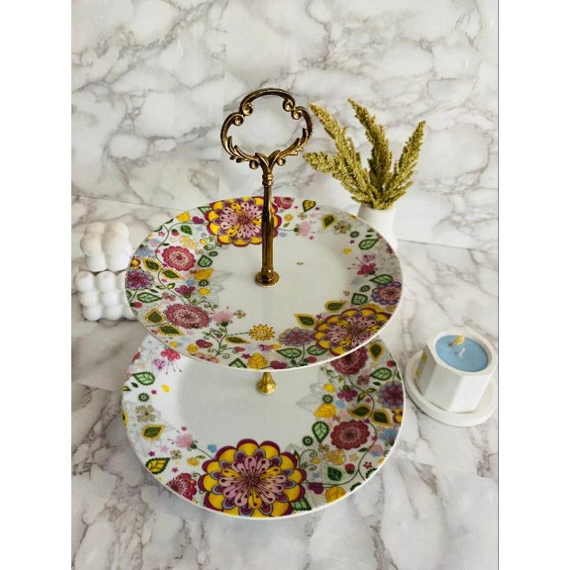 VICENZA Double Plate - Piring Susun 2 Tingkat - P24 / Double Layer Dessert Cake
