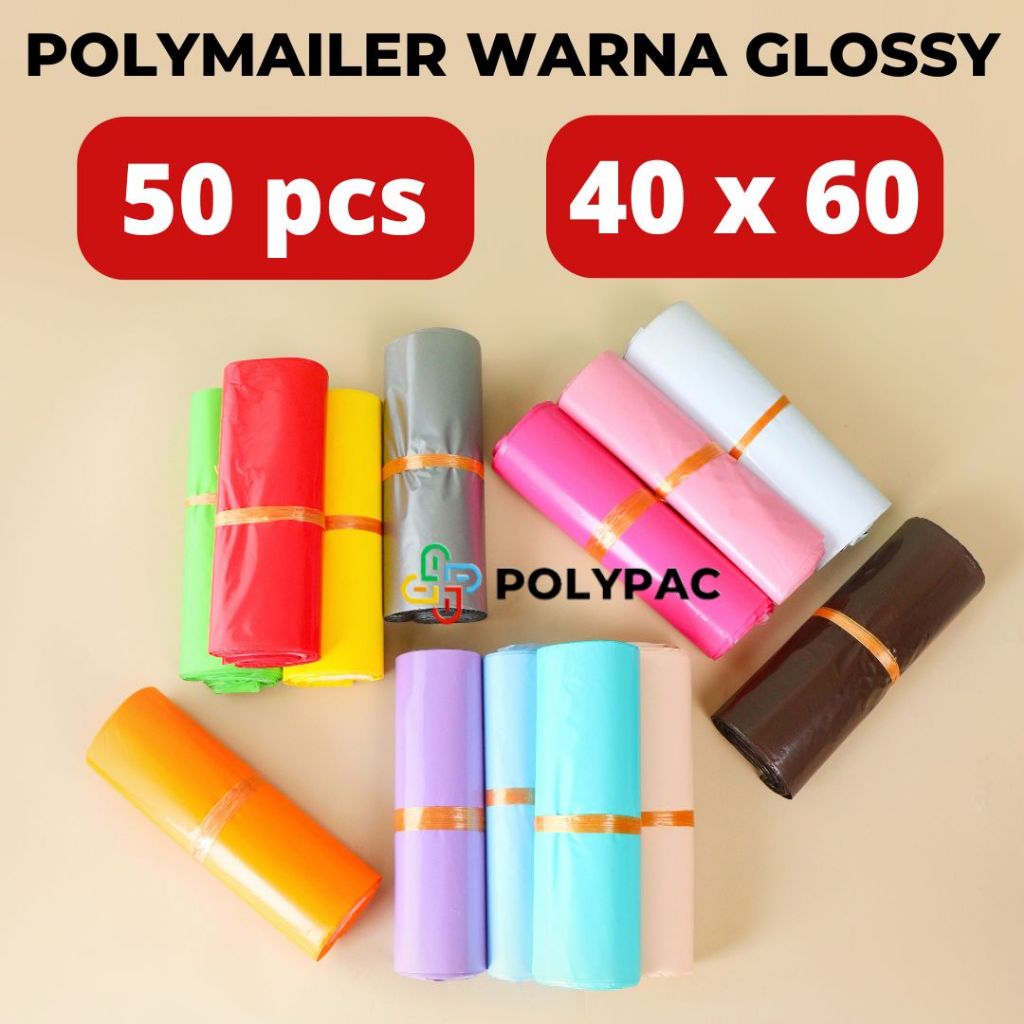 

Polymailer Warna Glossy 40x60 isi 50 pcs - Plastik Polymailer Lem Kantong Packing Online
