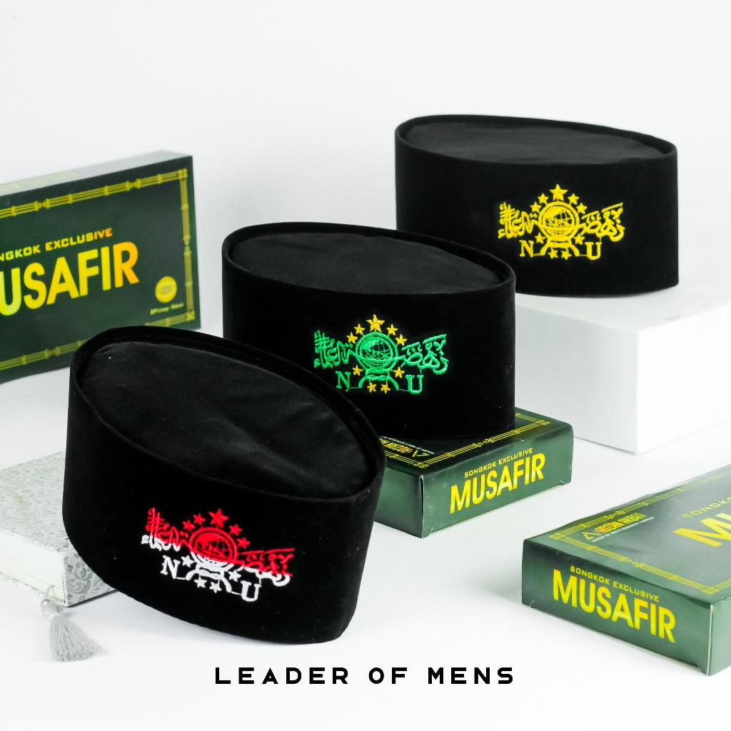 Peci Songkok Kopiah Hitam NU Kopyah Logo NU Merah Putih,Kuning,Hijau Bordir Quality